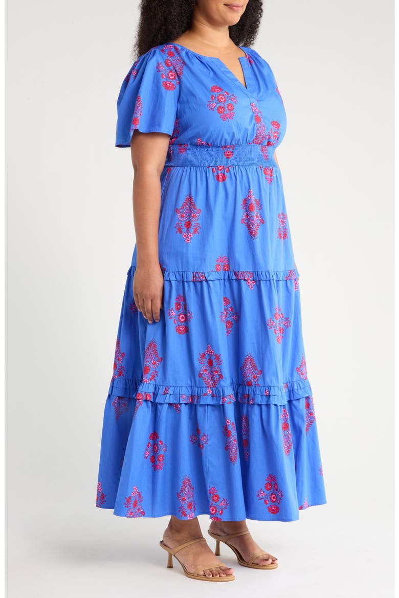 Shayna Floral Palmer Tiered Cotton Poplin Maxi Dress, Alternate, color, BLUE/ PINKS