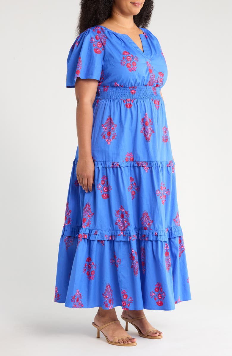 SUGARLIPS Shayna Floral Palmer Tiered Cotton Poplin Maxi Dress, Alternate, color, Blue/ Pinks
