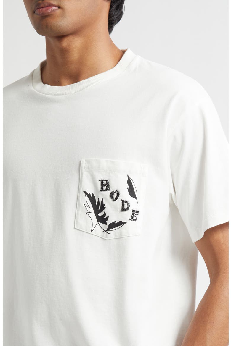Beaded Leaf Pocket T-Shirt, Alternate, color, CREAM