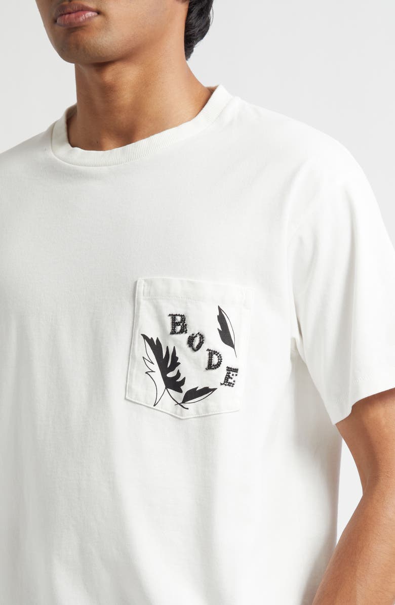 Bode Beaded Leaf Pocket T-Shirt, Alternate, color, Cream