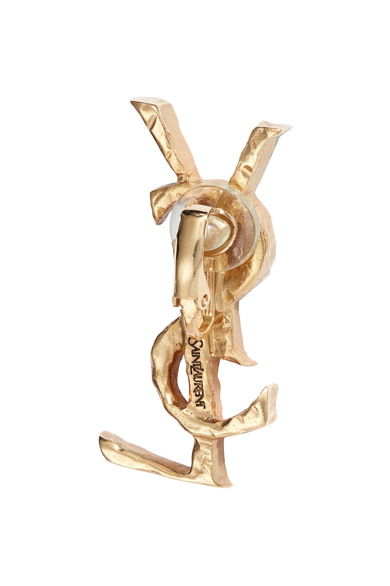 Hammered YSL Single Clip-On Earring, Alternate, color, BRASS GOLD