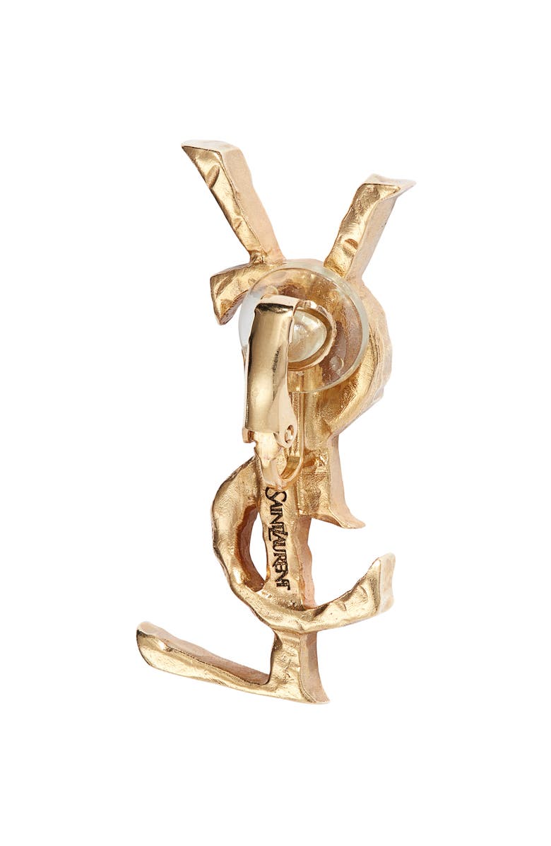 Saint Laurent Hammered YSL Single Clip-On Earring, Alternate, color, Brass Gold