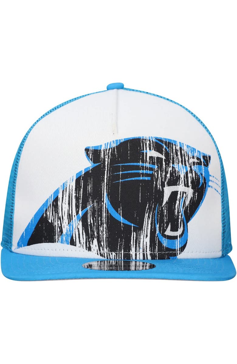 New Era Men's New Era White/Blue Carolina Panthers Distressed 9FIFTY A-Frame Snapback Hat, Alternate, color, White