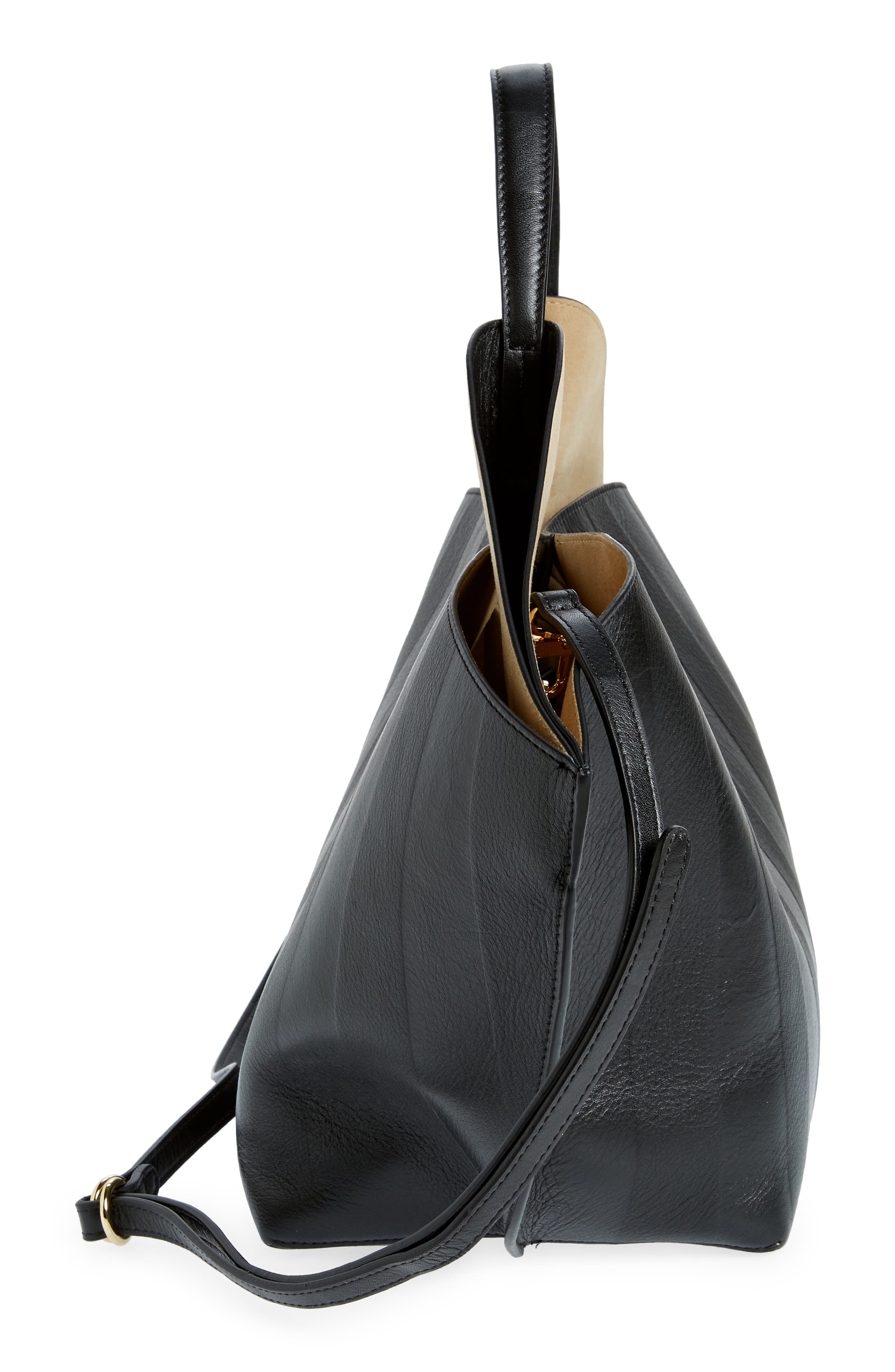 Medium Ann Soft Stripe Embossed Leather Tote, Alternate, color, BLACK