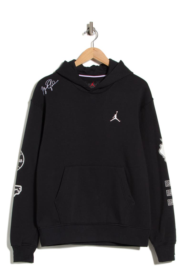Essentials Fleece Pullover Hoodie, Main, color, BLACK/ DUNE RED/ WHITE