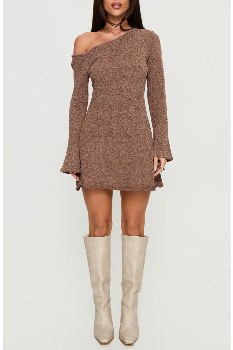 Jaede One-Shoulder Long Sleeve Minidress, Main, color, MOCHA