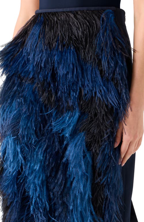 Akris Feather Front Wool Blend Pencil Skirt In Blue