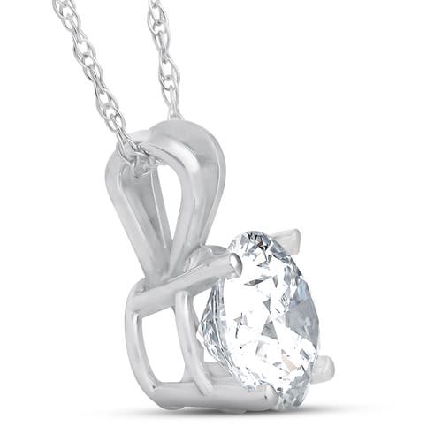 Bliss Diamond Certified 1ct Round Diamond Solitaire Pendant Gold Necklace Lab Grown In 14k White Gold