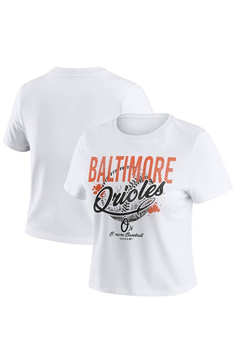 WEAR by Erin Andrews Women's WEAR by Erin Andrews  White Baltimore Orioles Distressed Cropped Baby T-Shirt, Alternate, color, White