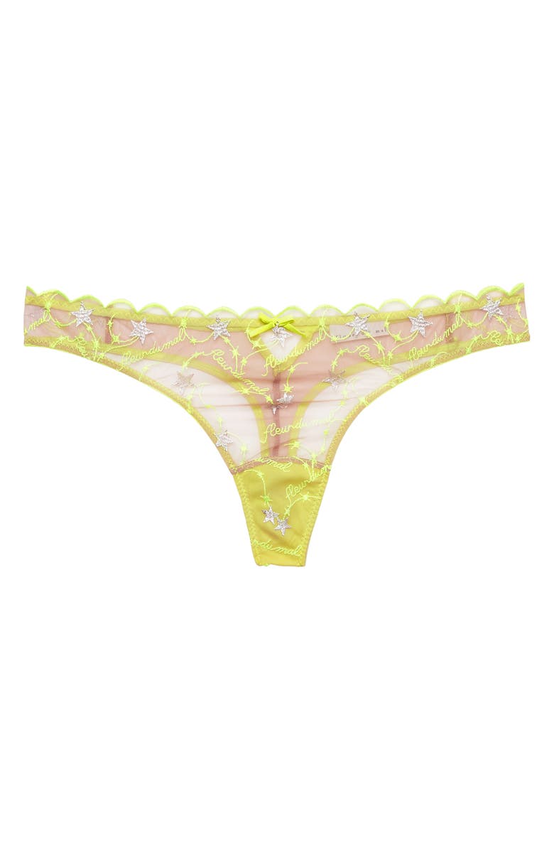Fleur Du Mal Etoile Embroidered Thong, Main, color, Neon Yellow