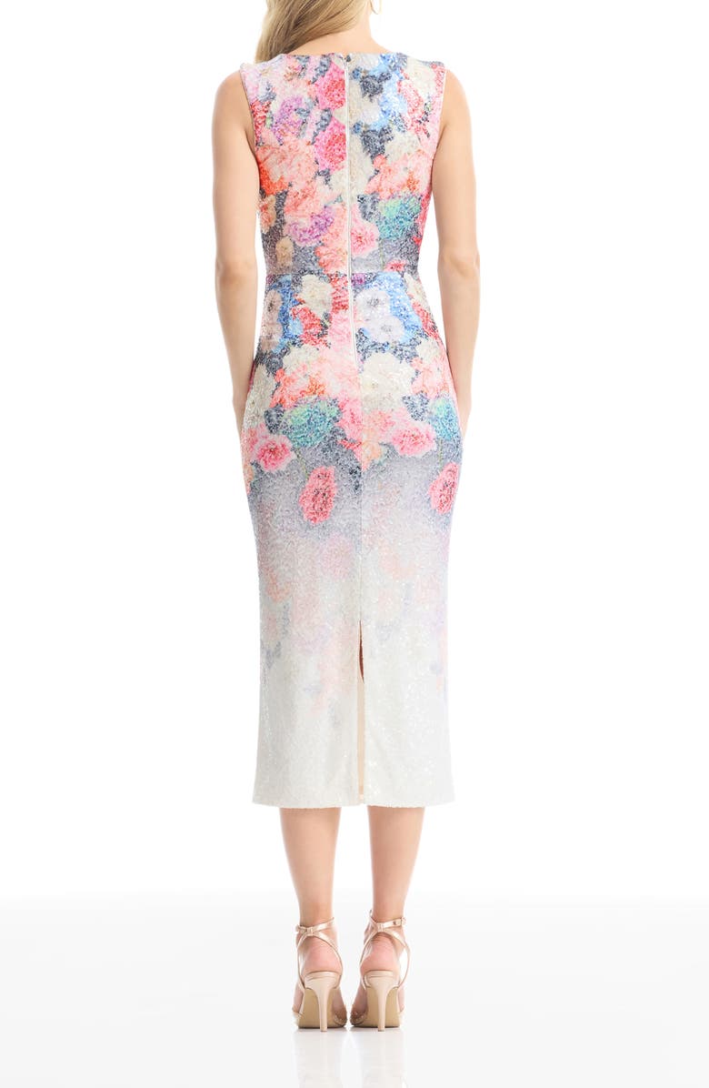 Dress the Population Gretchen Sequin Floral Cocktail Midi Dress, Alternate, color, White Multi