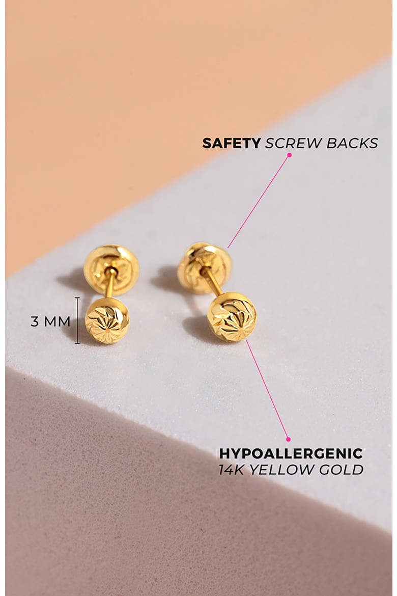 14k Diamond Cut Ball Earrings, Alternate, color, Gold