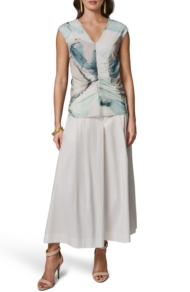 Donna Karan New York Abstract Print Center Ruched Knit Tank, Alternate, color, Skylight Multi