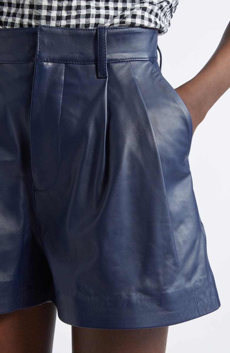 Marni Pleated Leather Shorts, Alternate, color, Blue