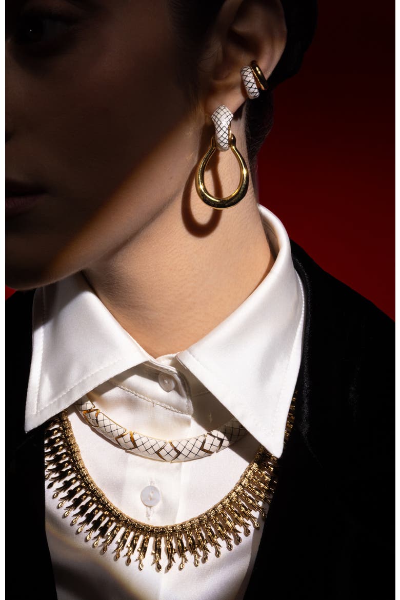 Uraeus Earrings, Alternate, color, White & Gold