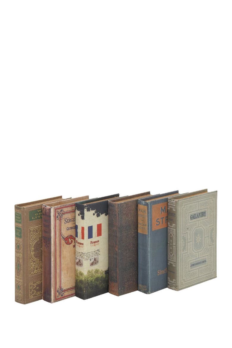 Multi Colored Wood Faux Book Box with Varying Covers - Set of 6, Main, color, MULTI