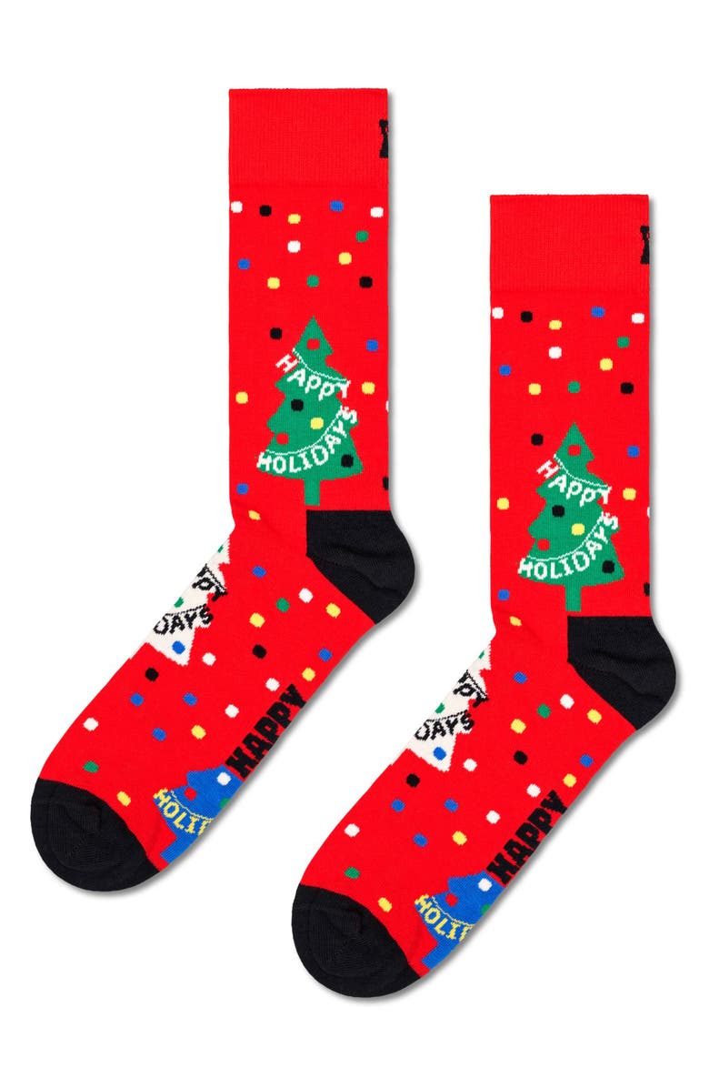 Happy Socks Assorted 3-Pack Holiday Tree Crew Socks Gift Set, Alternate, color, Green