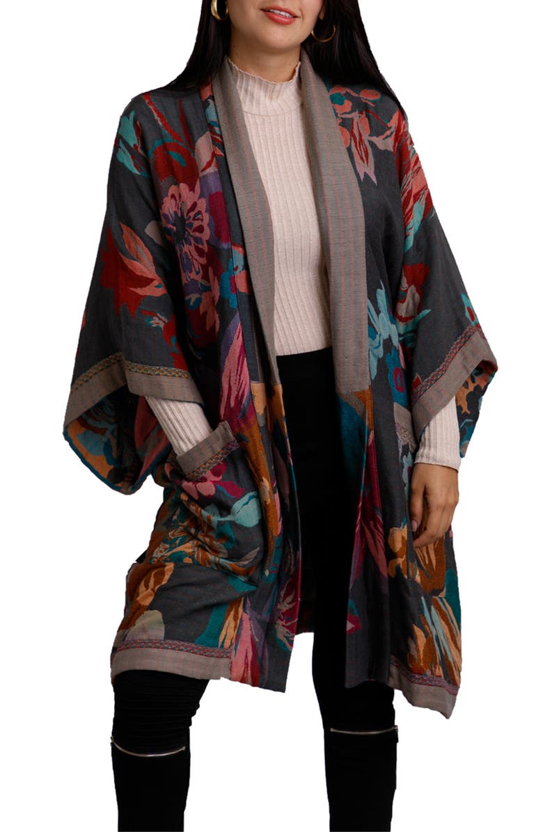 SAACHI Keisha Long Floral Pattern Duster Jacket, Main, color, Grey/ Pink