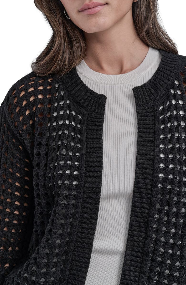 DKNY Jeans Open Stitch Cotton Cardigan, Alternate, color, Black