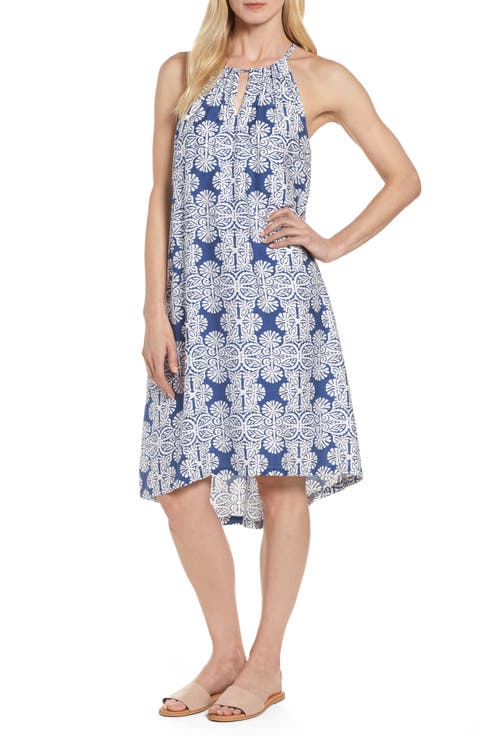 Mirrored Leaves Trapeze Halter Dress