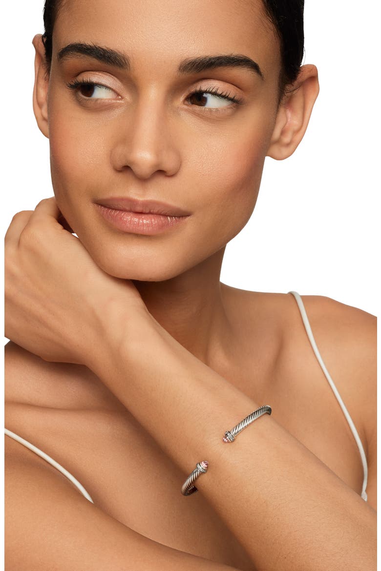 Cable Classic Bracelet with Semiprecious Stones & Diamonds, 4mm, Alternate, color, MORGANITE