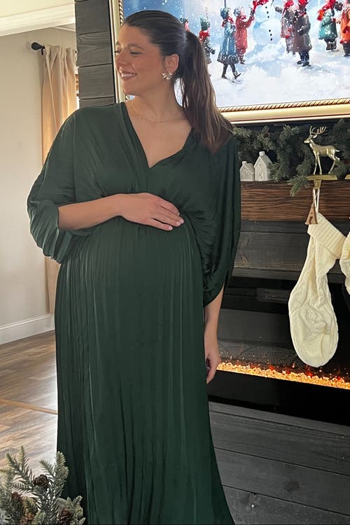 Pinkblush Satin Pleated V-neck Maxi Dress In Green