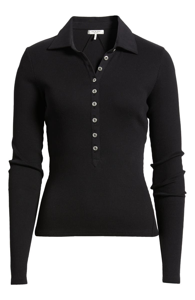 rag & bone The Essential Rib Long Sleeve Polo, Alternate, color, Black