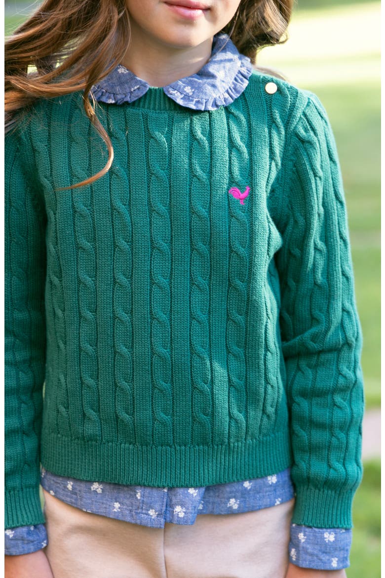 Kids' Organic Crew Neck Cable Sweater, Alternate, color, Green Cable