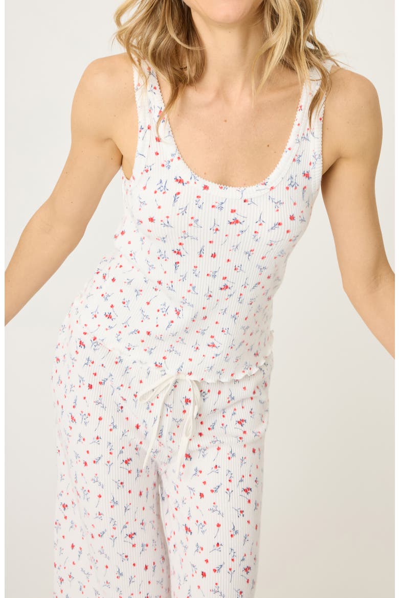 La Rose Ribbed Tank & Pants Pajamas, Alternate, color, IVORY