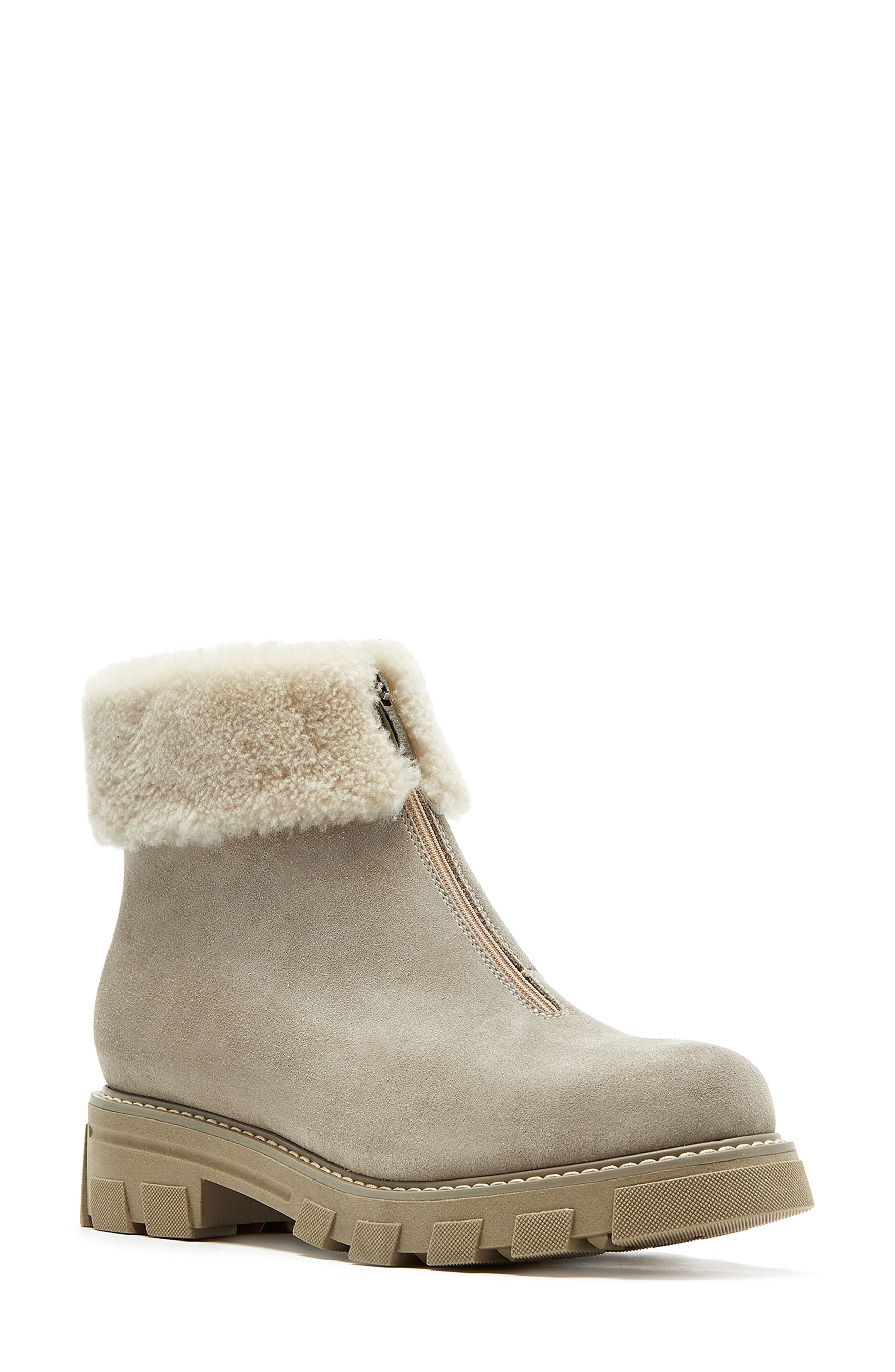 Abba City Dry™ Genuine Shearling Lined Waterproof Bootie, Main, color, PEBBLE SUEDE