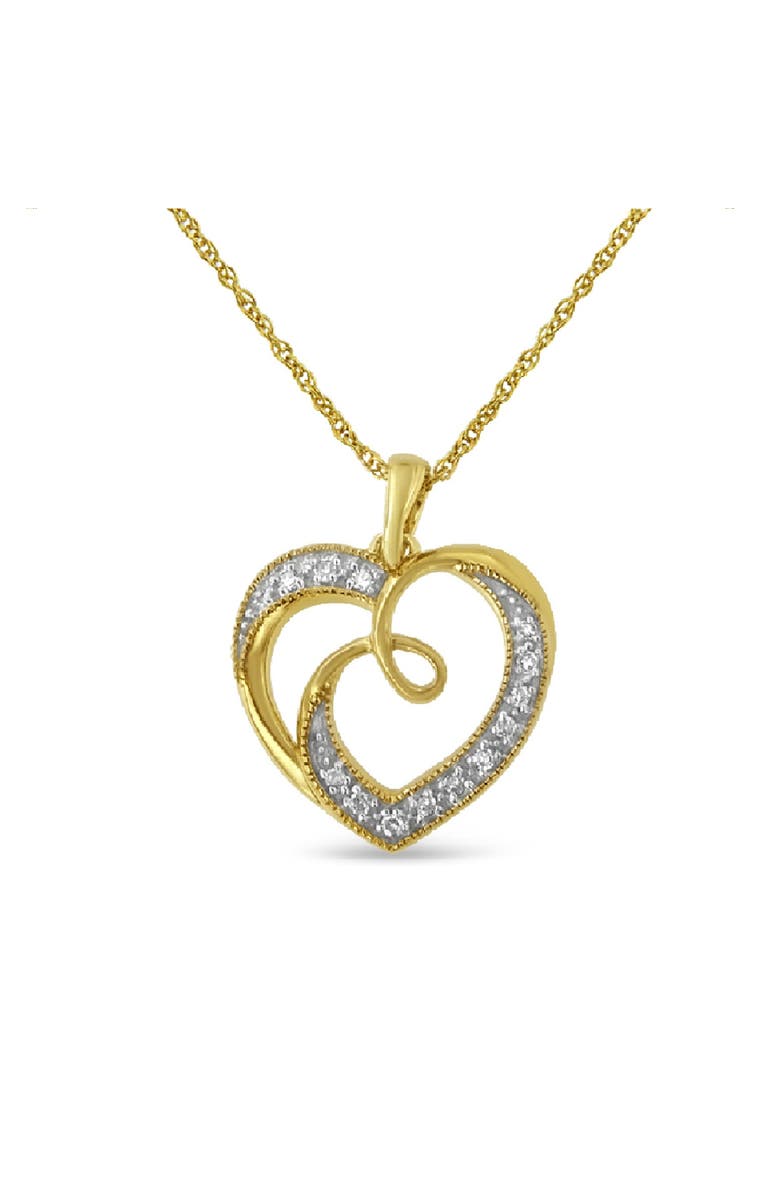 Haus of Brilliance 14K Yellow Gold Plated Silver Diamond Accent Ribbon & Heart Pendant Necklace, Main, color, Yellow Gold Over Silver