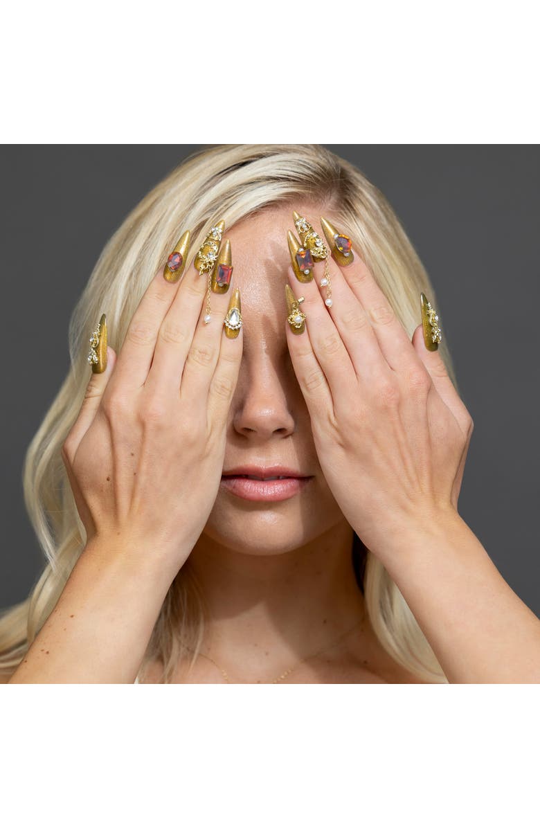 3H Nails Crown Jewels Luxury Handmade Press On Nails, Main, color, Gold, Stiletto, Long Nails