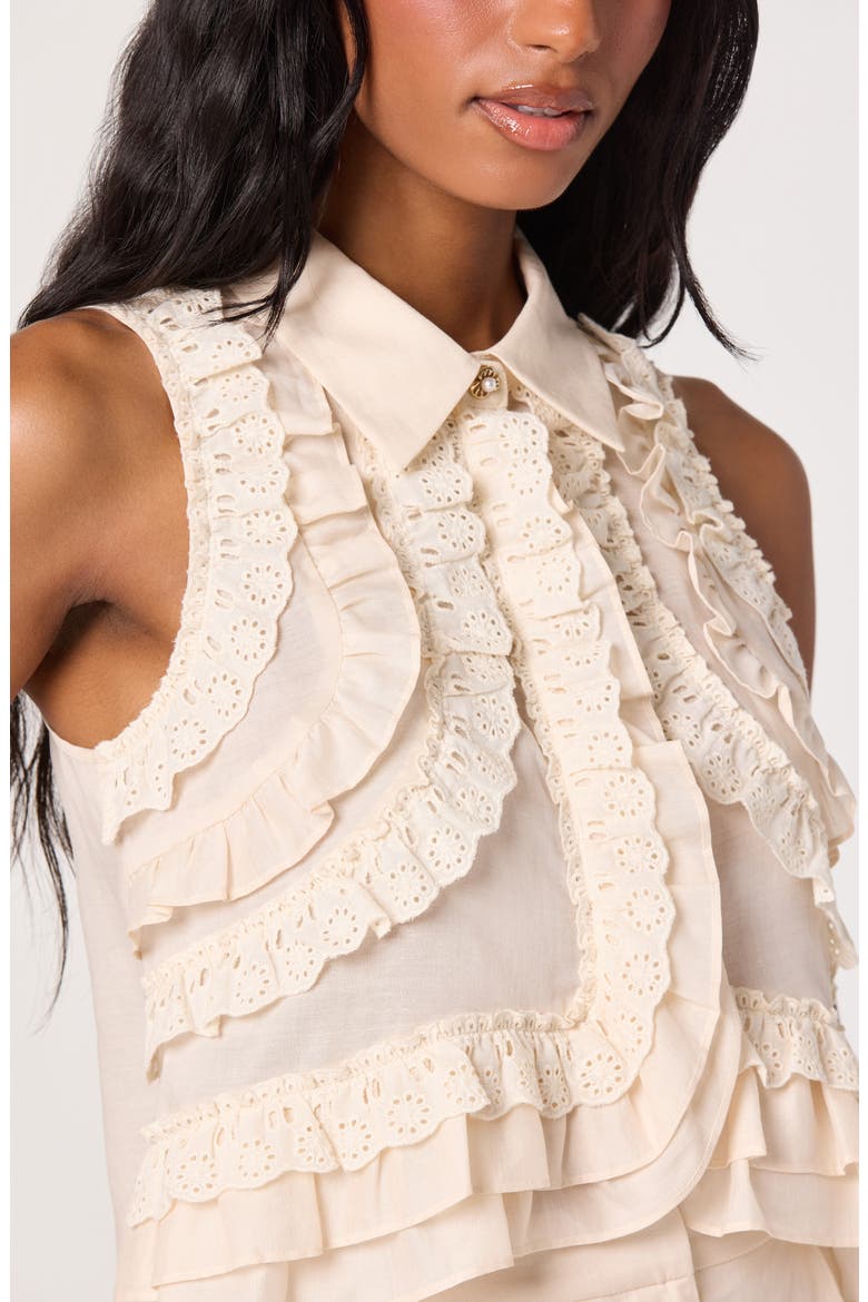 Nienna Eyelet Ruffle Linen Blend Top, Alternate, color, CREAM