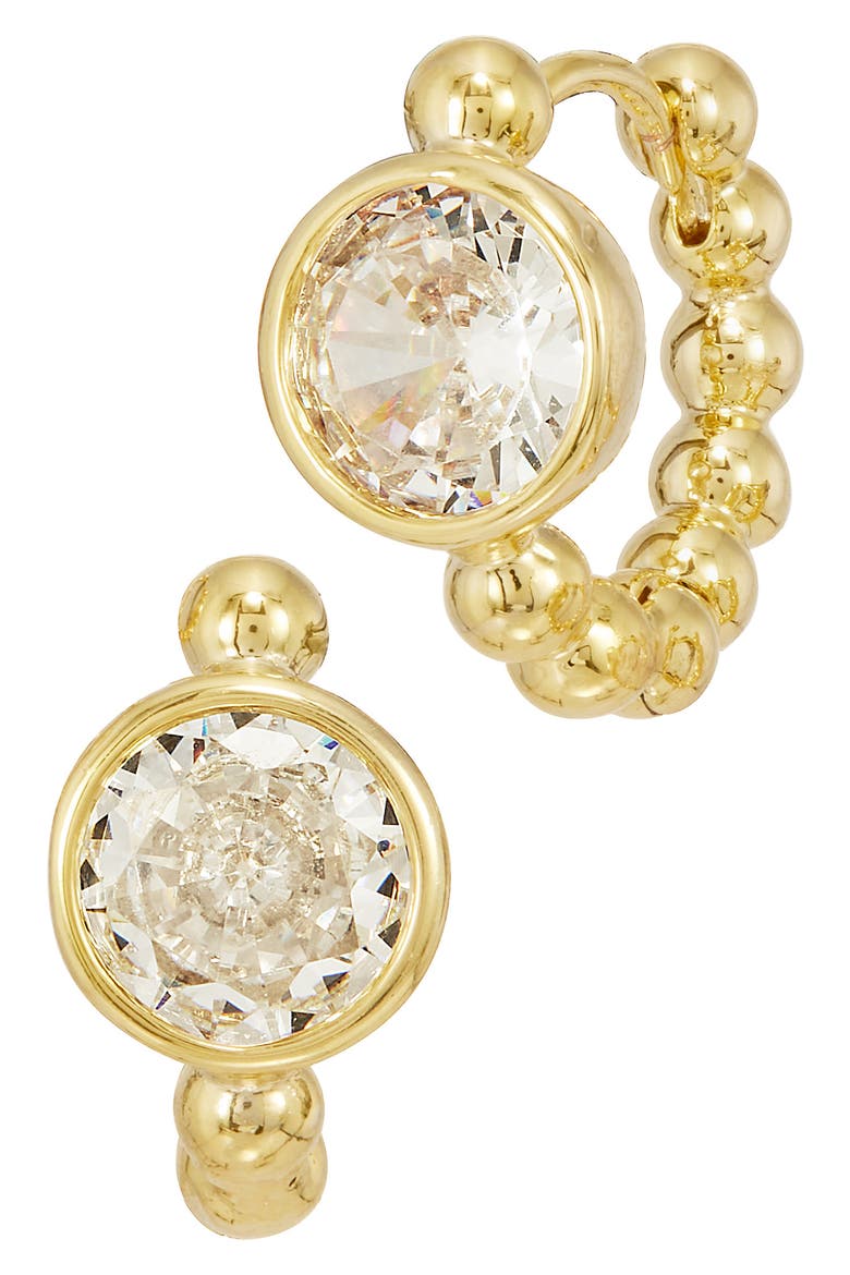 Cubic Zirconia Bezel Huggie Hoop Earrings, Main, color, YELLOW