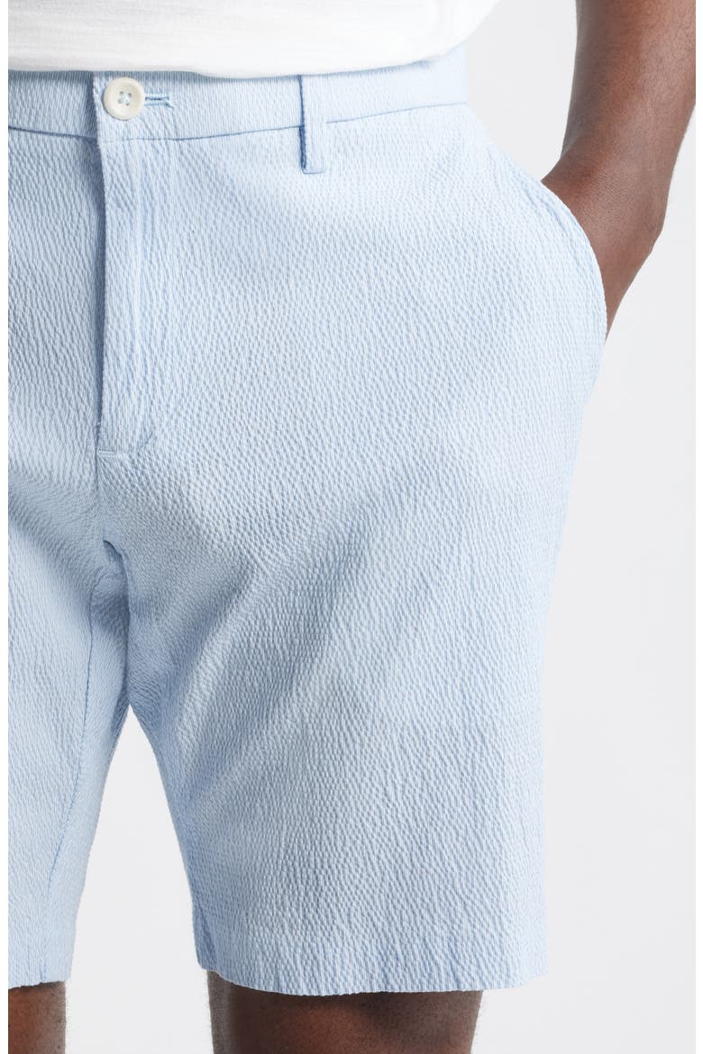 Galaxy Bermuda Flat Front Stretch Cotton Seersucker Shorts, Alternate, color, ICE WATER