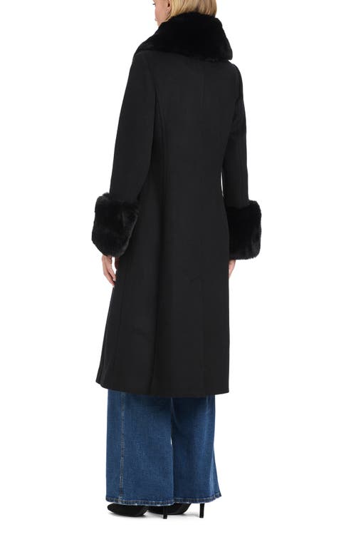 Vince Camuto Wool Blend Coat With Removable Faux Fur Collar And Cuffs In Black