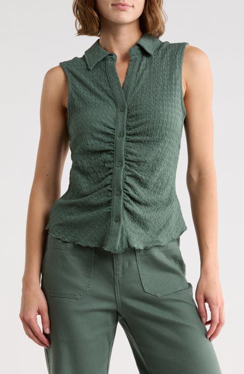 Ruched Button-Up Tank