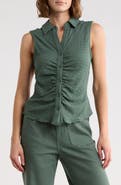 Sanctuary Ruched Button-Up Tank