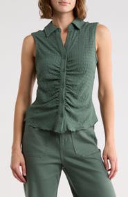 Sanctuary Ruched Button-Up Tank
