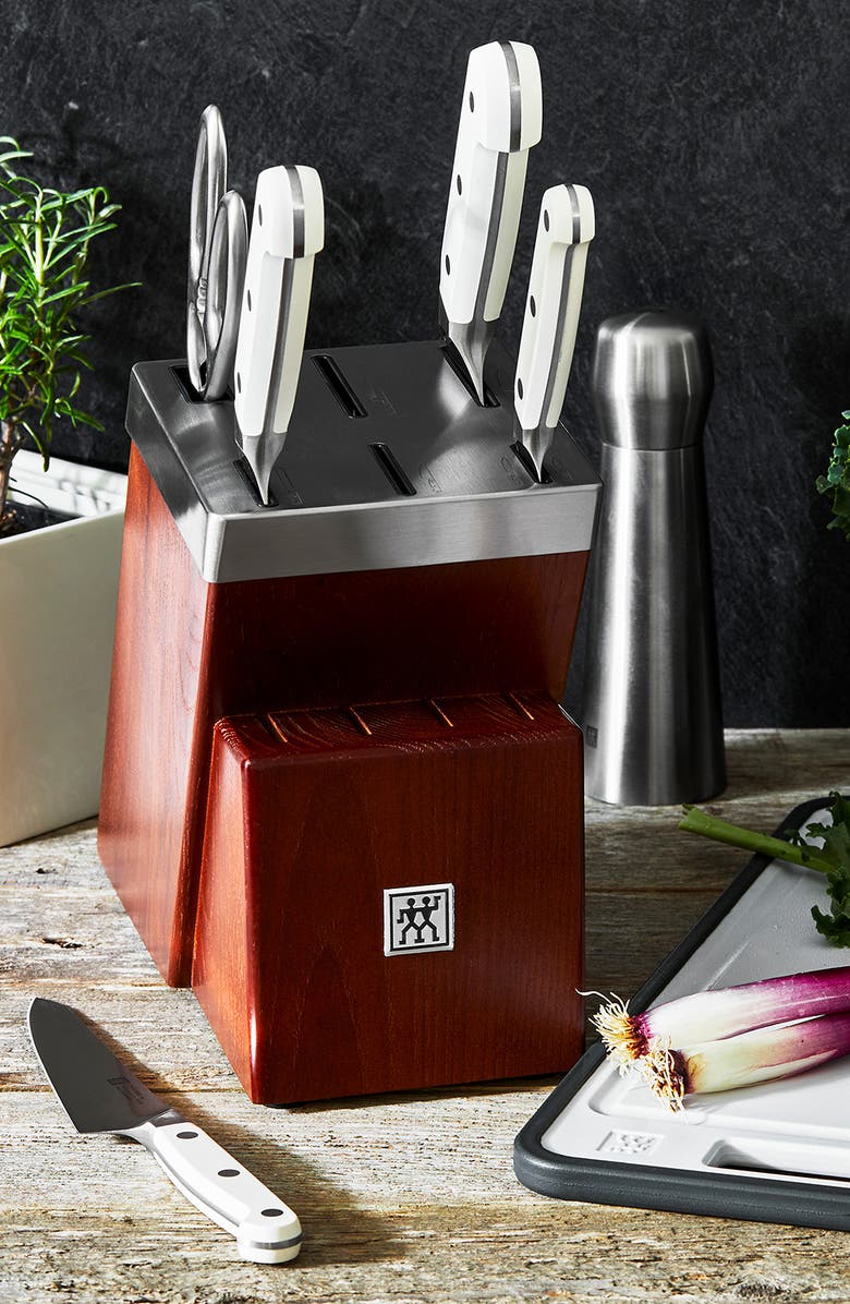 ZWILLING Pro Le Blanc 7-Piece Self-Sharpening Knife Block & Cutting Board Set, Alternate, color, Silver
