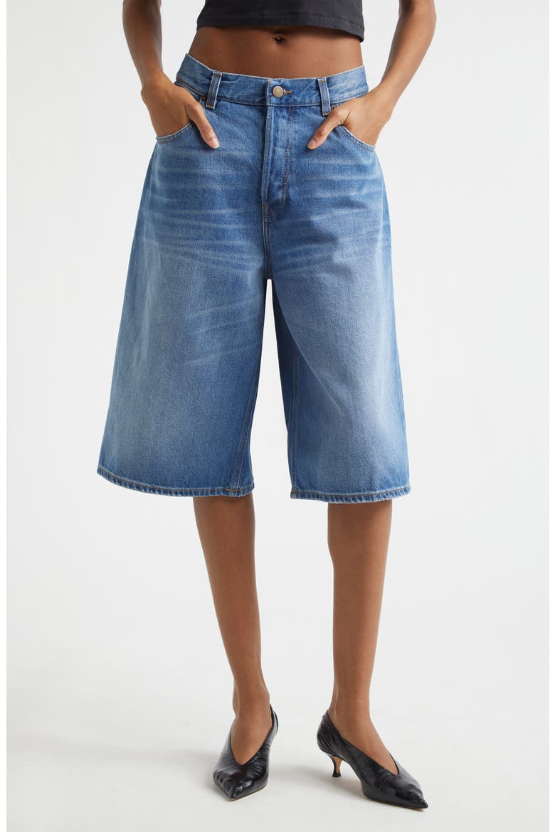 New Becky Wide Leg Denim Bermuda Shorts, Main, color, REAL BLUE