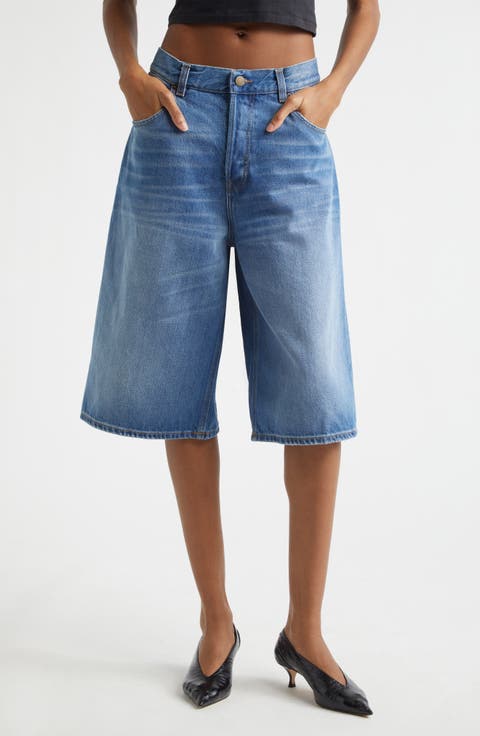New Becky Wide Leg Denim Bermuda Shorts (Real Blue)
