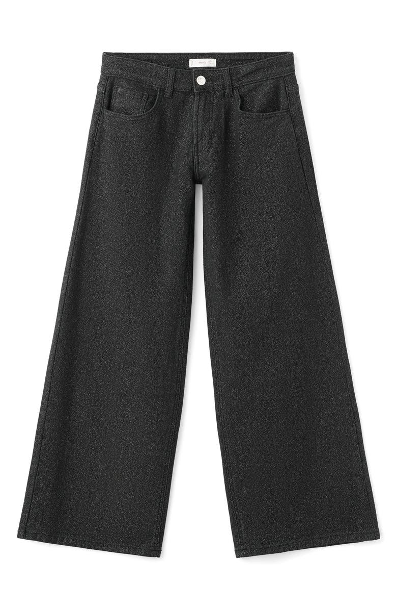 MANGO TEEN Glitter Wide Leg Jeans, Main, color, Black