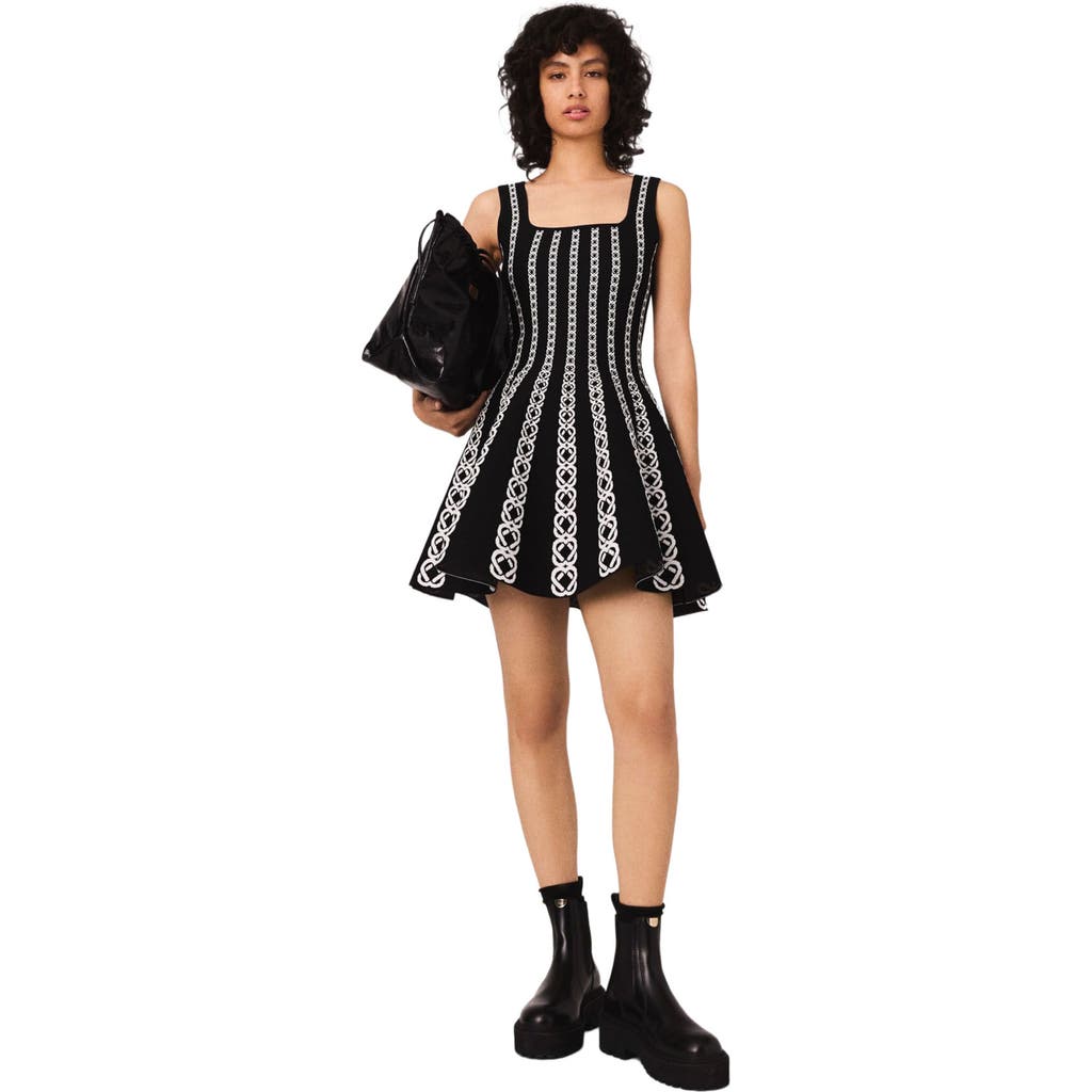 Maje Mini Jacquard Knit Dress In Black