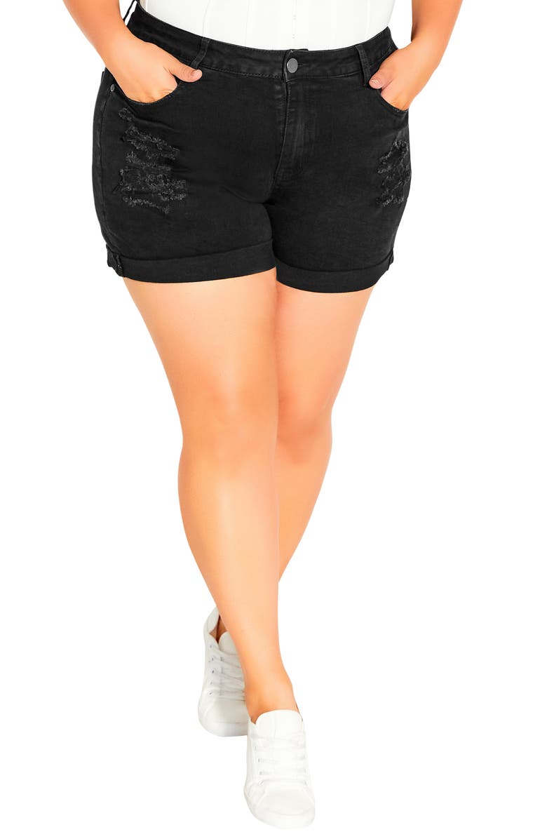 City Chic Ripped Love Shorts, Main, color, 