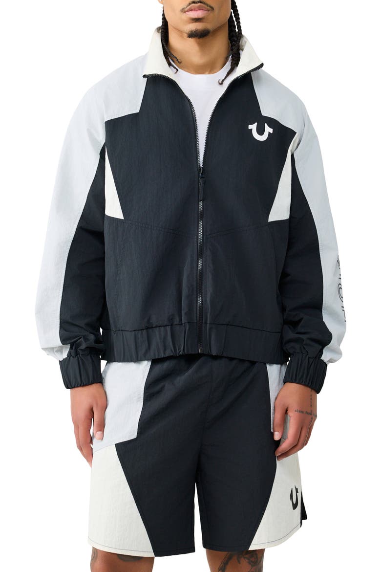 Colorblock Nylon Track Jacket, Main, color, JET BLACK