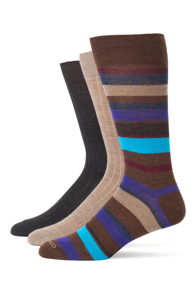 Assorted 3-Pack Wool Blend Crew Socks, Main, color, DENIM