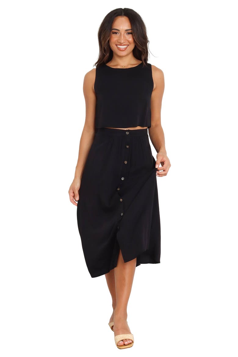 Ava Button Front Midi Skirt, Alternate, color, BLACK
