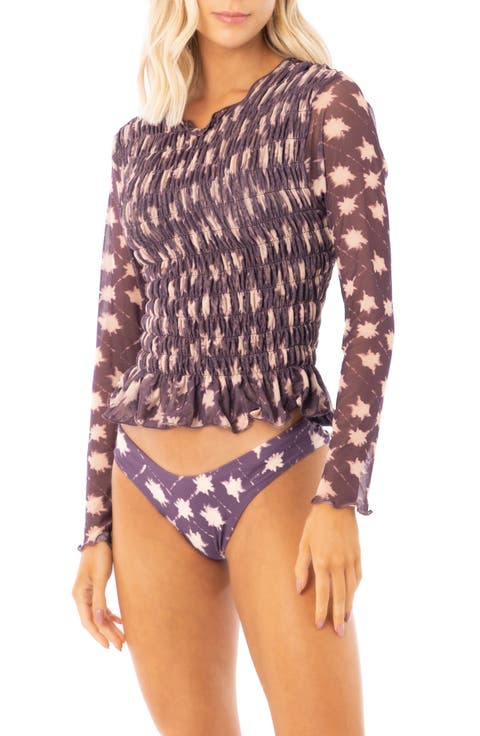Eggplant Dye Lourdes Long Sleeve Cover-Up Top