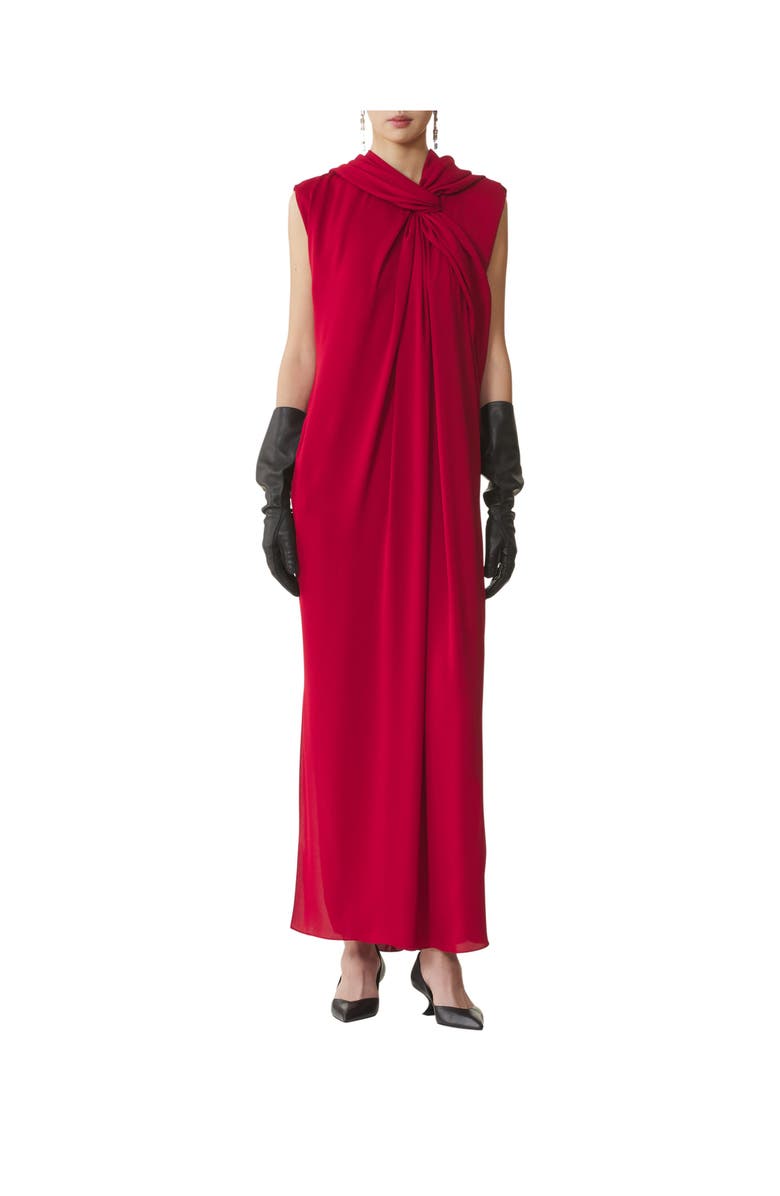 Lanvin Long Knotted Dress In Satin, Alternate, color, Red Anemone